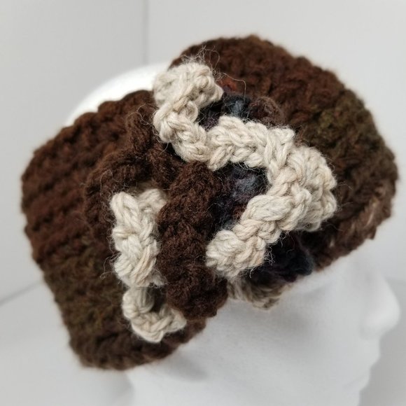 Brown Cream Ivory Flower Dreadlock Dread Ear Warmer Messy Bun Ponytail Hat Unise - Picture 4 of 9